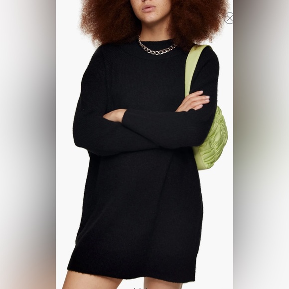 Topshop Black Oversize Long Sleeve Mini Sweater Dress Size Small (4-6) NWT - Picture 2 of 16
